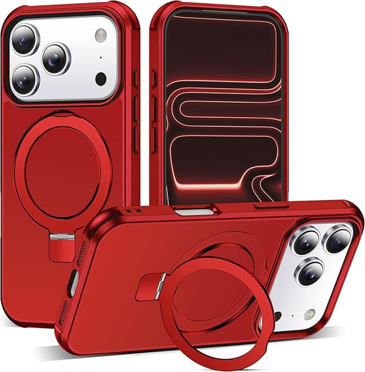 Compatible with iPhone 17 Pro Case with Invisible Magnetic O-Ring Stand Military-Grade Phone Case for iPhone 17 Pro 6.3" [Compatible with Mag-Safe][Great Grip Feeling], Red