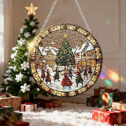 Chrismas Acrylic Stained Glass Window Hanging,Sun Catcher Decor Stained Panel Hangings Wall Art Decor, 2026 8x8inch (SCL015 Chrismas Tree)