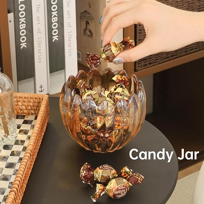 Tulip Storage Container, Jewelry Catchall Bowl, Ring Holder Jewlery Tray Trinket Dish, 5" Dia. * 4.25" H, Amber Glass, Thick and Exquisite, 2 Pack