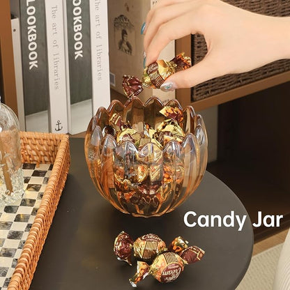 Tulip Storage Container, Jewelry Catchall Bowl, Ring Holder Jewlery Tray Trinket Dish, 5" Dia. * 4.25" H, Amber Glass, Thick and Exquisite, 2 Pack