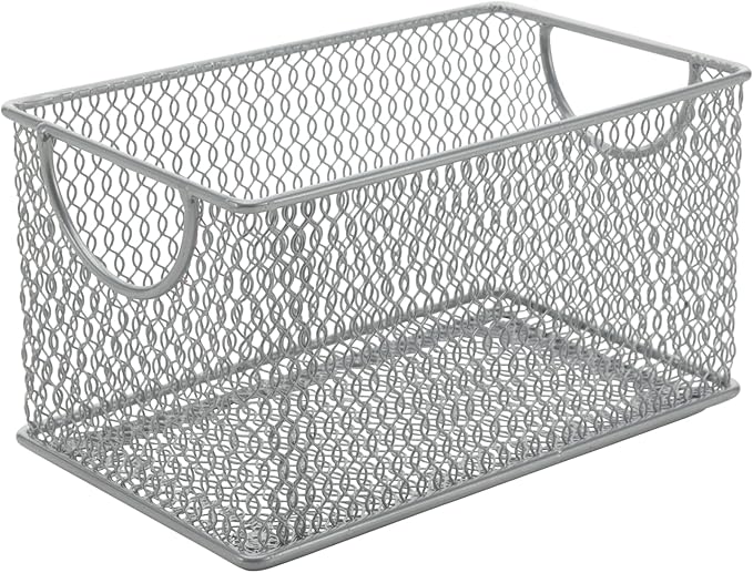 Ybm Home Mesh Storage Box, Silver Mesh Great for School Home or Office Supplies, Books, Computer Discs and More (1, 7.75 x 4.3 x 4.3)