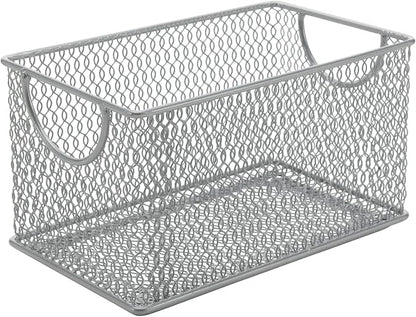 Ybm Home Mesh Storage Box, Silver Mesh Great for School Home or Office Supplies, Books, Computer Discs and More (1, 7.75 x 4.3 x 4.3)