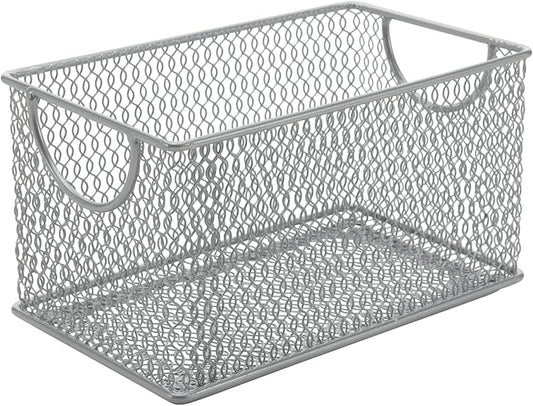 Ybm Home Mesh Storage Box, Silver Mesh Great for School Home or Office Supplies, Books, Computer Discs and More (1, 7.75 x 4.3 x 4.3)