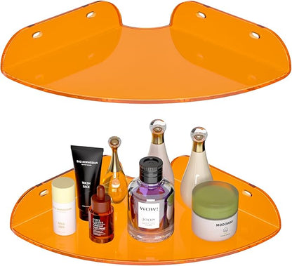 Sezanrpt 7x7 Inch Corner Shelf Wall Mount Set of 2, Orange Acrylic Corner Floating Shelves, Corner Wall Organizer Shelf for Bathroom, Kitchen, Bedroom, Living Room, Dining Room, Office