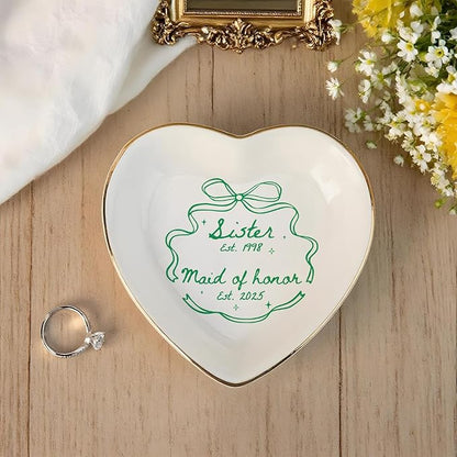 Personalized Maid of Honor Ring Dish, MOH Jewelry Dish Ceramic, Wedding Bridal Shower Bachelorette Gifts for Bridesmaid, Maid of Honor Proposal Dish Gift from Bride