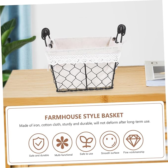 Iron Wire Fruit Basket with Handle Cotton Lined Storage Organizer for Kitchen and Home Multifunctional Tabletop Bread and Snack Holder Stylish Decorative Wire Basket for Household