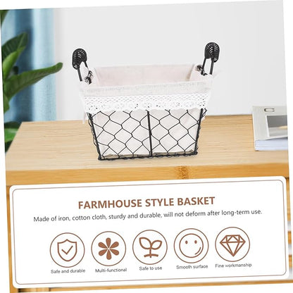 Iron Wire Fruit Basket with Handle Cotton Lined Storage Organizer for Kitchen and Home Multifunctional Tabletop Bread and Snack Holder Stylish Decorative Wire Basket for Household