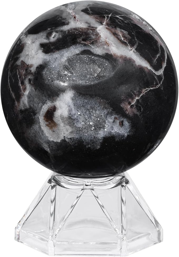 Natural Sphalerite Crystal Ball with Acrylic Display Base, 51-60mm Polished Stone Feng Shui Crystal Sphere Meditation Decoration for Home & Office