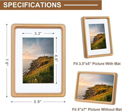 TEYCLZORE 5x7 Natural Wood Picture Frame, Handmade Beech Wood Photo Frame, Display 3.5x5 Picture with Mat or 5x7 Without Mat, Tabletop Display and Wall Hanging