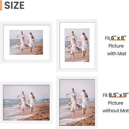 upsimples 8.5x11 Picture Frame Set of 5, Display Pictures 6x8 with Mat or 8.5 by 11 Without, Wall Gallery Photo Frames, White
