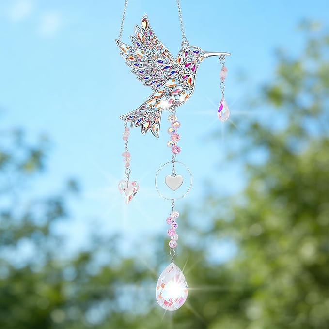 Hummingbird Gifts for Women, Hanging Crystal SunCatcher Indoor Window, Mothers Day Birthday Housewarming Gifts for Mom Grandma Friends Bird Lovers, Hummingbird Sun Catcher Outdoor Garden Home Decor