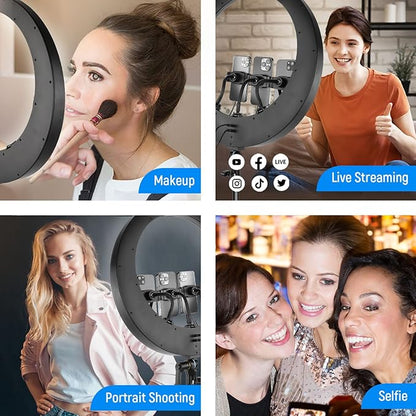 NEEWER 19 inch 2.4G Ring Light with Stand, 3 Phone Holders, 2.4G USB Transmitter for Mac/PC Remote Control, Touch Panel, Smooth Dimming at 1%, 3200K-5600K for Selfie TikTok Live Streaming Zoom, RP19H