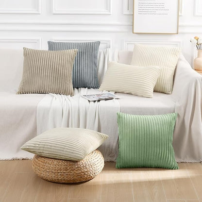 Simmore Decorative Spring Euro Sham Throw Pillow Covers 22x22 Set of 2, Soft Natural Plush Flannel Double-Sided Fluffy Couch Pillow Covers for Sofa Living Room, Khaki