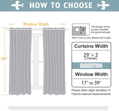 ChrisDowa Small Window Curtains 50 inches Long for Bedroom - Grommet Short Thermal Insulated Room Darkening Curtains for Kitchen (2 Panels, Forest Green, 29 x 50 Inch)