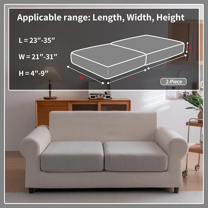 Sectional Couch Covers, Wear Resistant Stretch Sofa Covers Washable Soft Couch Cushion Covers Anti Slip Furniture Protector Sofa Slipcovers for Pets (2 Pieces 2 Seaters Cover, Light Gray)