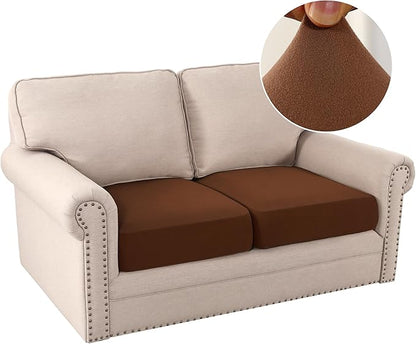 H.VERSAILTEX Fleece Couch Cushion Covers Stretch Loveseat Covers for 2 Cushion Couch Loveseat Covers Comfortable and Durable Fabric (2 Piece Loveseat Cushion Cover, Caramel)