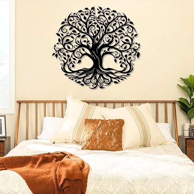 Yemwot Metal Tree of Life Wall Decor, Circle of Life Metal Trees Wall Art, Branch Art, Spiritual Decor, Modern Sculpture Decoration, Living Room Bedroom Decoration (White-Tree 2, 29"x 27"| 76x68cm)