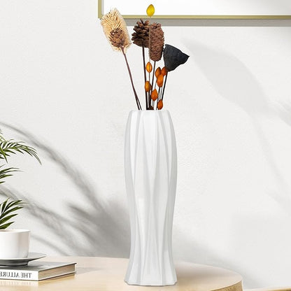 12Inch Tall Ceramic White Flower Vase,Home Decor White Vases for Pampas Grass,Modern Textured Vases for Living Room Decorations,Table Centerpieces,Shelf,Farmhouse Small Ceramic Vase