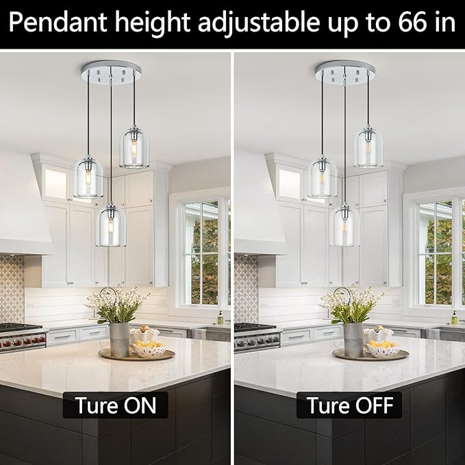 Modern Chrome Pendant Lights Kitchen Island Ceiling Chandelier Indoor Crystal Hanging Light Fixtures for Dining Room Kitchen Living Room Bedroom（3Light）