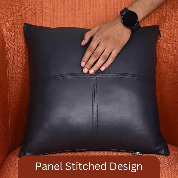 LL LEATHER LOVERS Lambskin Leather Pillow Cover, Hand Panel Stitched Leather Decorative Throw Pillow Covers for Couch Sofa Bed Living Room Garden (18x18 Inches, Gun Metal Blue Pack of 2)