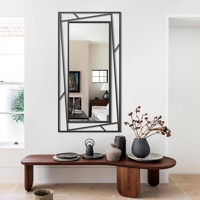Rectangular Wall Mirror, 45''X30'' Matte Black Metal Framed Farmhouse Bathroom Mirrors for Bedroom Entryway Living Room, Hang Horizontally or Vertically