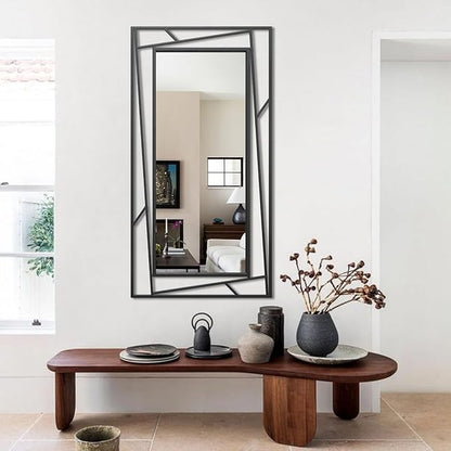 Rectangular Wall Mirror, 45''X30'' Matte Black Metal Framed Farmhouse Bathroom Mirrors for Bedroom Entryway Living Room, Hang Horizontally or Vertically