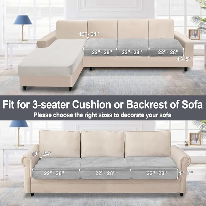 NAISI Couch Cushion Covers 3 Pieces Velvet Stretch Sofa Seat Covers or Backrest Covers Soft Individual Couch Covers for Sectional Sofa(3 Pcs for 3-Seat Cushion,Light Grey)