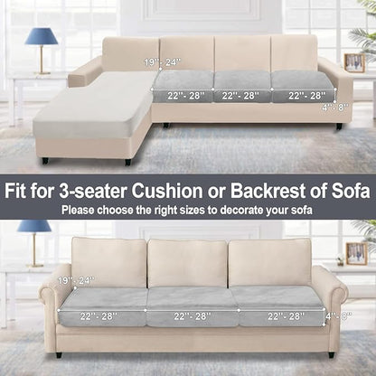NAISI Couch Cushion Covers 3 Pieces Velvet Stretch Sofa Seat Covers or Backrest Covers Soft Individual Couch Covers for Sectional Sofa(3 Pcs for 3-Seat Cushion,Light Grey)