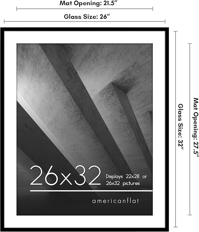 Americanflat 26x32 Picture Frame with Polished Plexiglass - Use as 22x28 Frame with Mat or Display 26x32 Photo Without Mat - Streamline Collection - Thin Border Picture Frames for Wall - Black