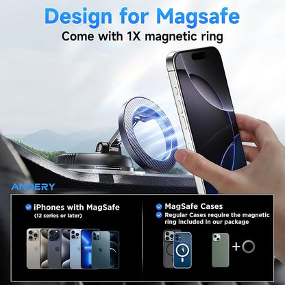 ANDERY Car Phone Holder for Magsafe [78+LBS Strongest Suction & 2400gf Magnetic] 360° Adjustable Car Phone Mount, Phone Holders for Your Car for iPhone 17 Pro Max 16 15 14 13 12 Air Plus, Carbon Fiber