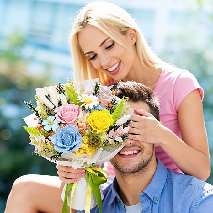 HUACHIPLUS Preserved Bouquet: Fresh Flowers Bouquet-Cute Sweet Gifts for Women Wife Girlfriend Mom-Flowers for Delivery Prime on Christmas Valentines Day Anniversary Mothers Day Birthday (dopamine2)