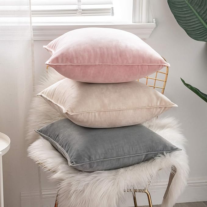 MIULEE Pack of 2 Decorative Christmas Velvet Throw Pillow Covers Soft Pillowcases Solid Square Cushion Case for Winter Sofa Bedroom Car 20x20 Inch 50x50 Cm Cream White