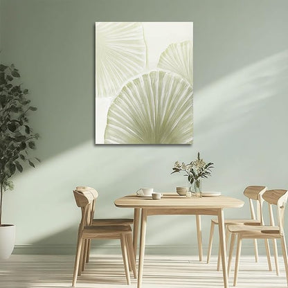 MLART99 Abstract Shell Wall Art Coastal Canvas Painting Beige and Green Nature Artwork Large 32x40 Modern Beach Wall Decor for Living Room Bedroom Dining Room