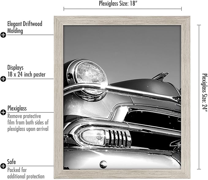 Americanflat 18x24 Poster Frame with Polished Plexiglass - Wide Picture Frames Made of Engineered Wood for Vertical or Horizontal Wall Display - Epic Collection - Driftwood