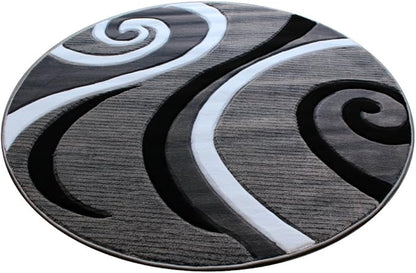 Masada Rugs, Sophia Collection Hand Carved Area Rug Modern Contemporary Grey White Black (8 Feet X 8 Feet) Round
