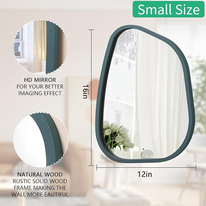 Irregular Wooden Framed Wall Mirror Modern Asymmetrical Unique Hanging Mirror Artistic Mirror Decor Bathroom Vanity Bedroom Living Room Entryway Hallway 16'' x 12''