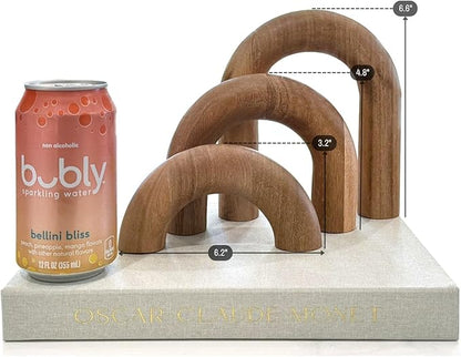 Wooden Arch Decor Set of 3 - Shelf Decor Aesthetic for Coffee Tables, Bookshelves, & Entryways - Acacia Wood Japandi Home Decor Accents - Modern Decorative Objects