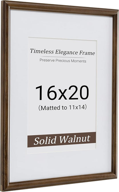 Heimlove 16x20 Picture Frame,16 x 20 Natural Solid Walnut Wood Frame Matted to 11x14 with Tempered Glass,16"x20" Handcrafted wood Poster Frame,Vertical or Horizontal Wall Hanging Display,1 Pack