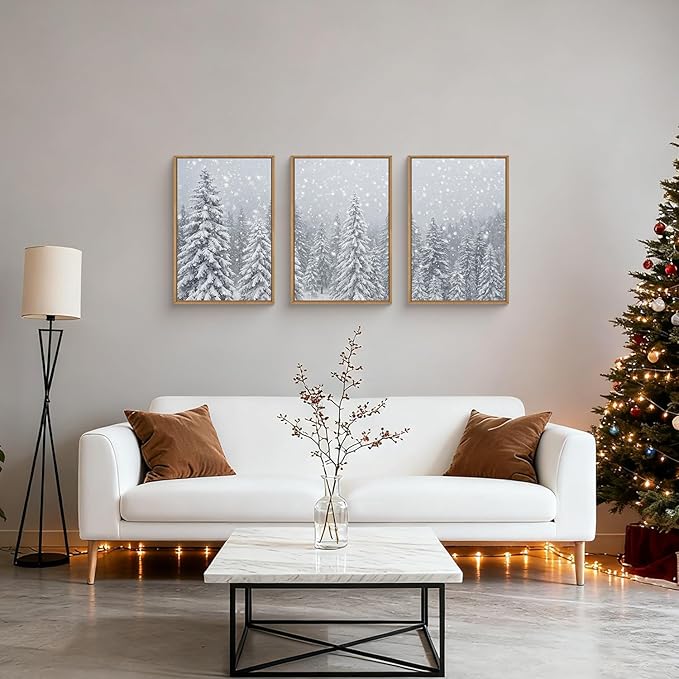 Winter Snow Covered Forest Framed Canvas Wall Art Set,Snowy Woodland Wall Decor,Wilderness Pine Tree Art Prints,Natural Botanical Landscape Artwork for Living Room, Bedroom,Farmhouse- 24"x36"x3