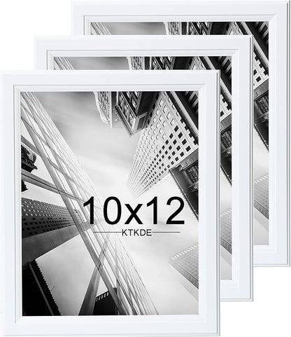 KTKDE 10x12 Picture Frame Set of 3,White Wooden frames, Vertical & Horizontal Wall Hanging for Wall or Tapletop Display,Studio Gallery Photo Frame for Photos, Posters & Art Prints