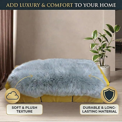 Woolous Gray Sheepskin Rug - Genuine New Zealand Natural Fluffy Area Rug, Real Sheep Skin Throw for Bedroom, Living Room or Chair Cover (Single Pelt, 2x3 ft, Gray)