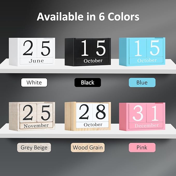 Wooden Block Calendar for Desk, Large Size Daily Desktop Perpetual Desk Calendar, Cute Date Display Desk Accessories for Home Office Decor, Teacher, Classroom, Reusable Yearly, Black