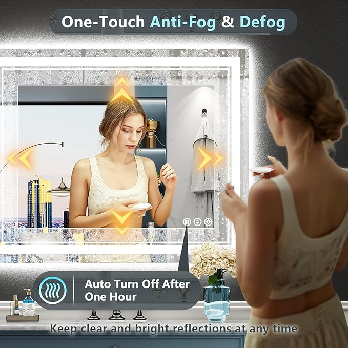 32x36 LED Bathroom Mirror with Lights, Backlit and Front Lit, Anti-Fog Lighted Vanity Mirrors for Bathroom Wall, Dimmable, 3-Color Light, Memory, Shatter-Proof, HD Tempered Glass, CRI＞90