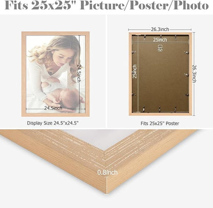 25x25 Frame Natural Woodgrain, 25x25 Picture Frame Beige, Rustic Poster Frame, Large 25 by 25 Gallery Family Concert Portrait Photo Frame Anniversary/Birthday/Wedding/Thank you/Christmas Gift