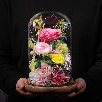Flowers for Delivery Preserved Flowers Rose in Glass Dome,Pink Rose Forever Flowers Birthday Gifts for Women Mom Grandma Friend for Her,Home Decor