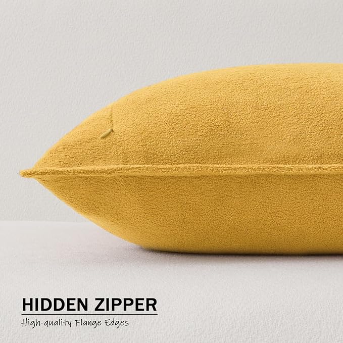 Kevin Textile Waterproof Decorative Pillow Covers Yellow 24x24 Inch Pack of 2 Soft Boucle Textured Euro Pillowcases Elegant Accent Pillows for Couch Sofa Chair Bed Home Decor Indoor Outdoor