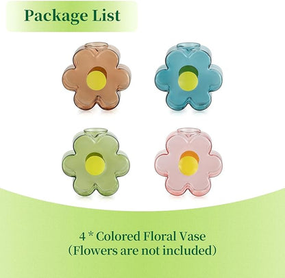 Hewory Unique Small Vases for Flowers: Colorful Vase Set Girly Home Shelf Decor - Cute Glass Bud Vases for Centerpieces Modern Living Room Office Bedroom (Pink & Blue & Green & Amber)