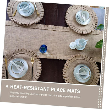 2Pcs Round Woven Jute Placemats Heat-Resistant Insulated Dining Table Mats with Rustic Pastoral Design for Kitchen and Party Decor