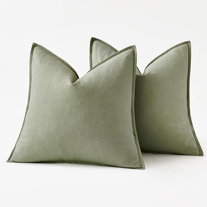MIULEE Decorative Linen Euro Sham Pillow Covers 22x22 Inch Sage Green Boho Farmhouse Neutral Spring Couch Throw Pillows for Bed Pack of 2 Accent Modern Pillowcase Summer Sofa Livingroom Home Decor