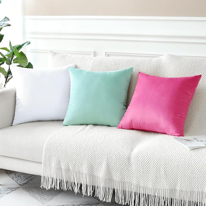 Artscope Luxury Velvet Pillow Covers Decorative Square Pillowcases Soft Solid Cushion Cases for Couch Sofa Bedroom Home Decor 18x18 Inch White